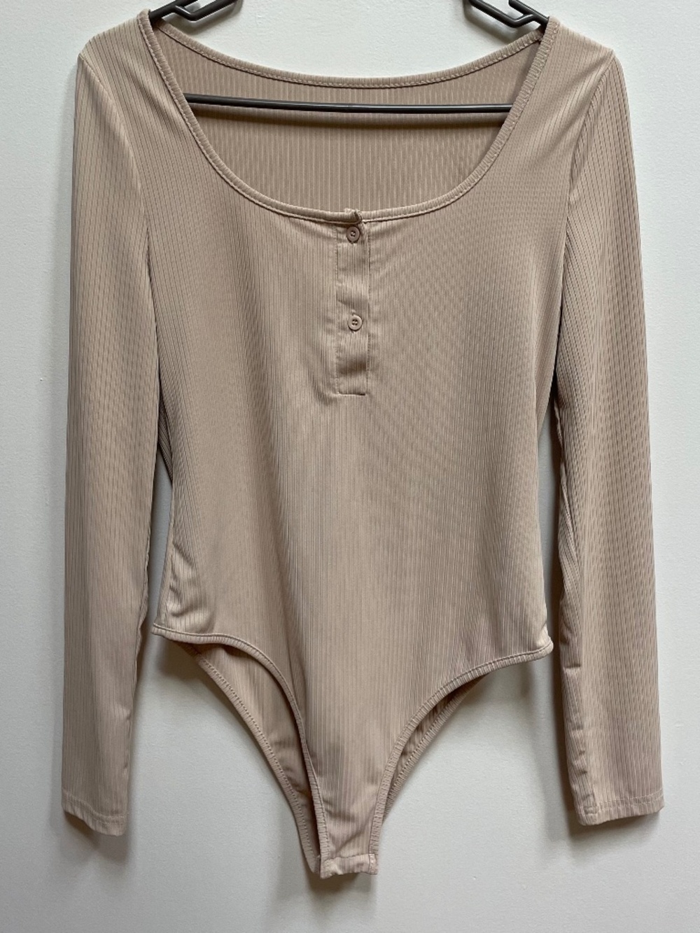 Ribbed Cream Colored Body Suit with Snaps